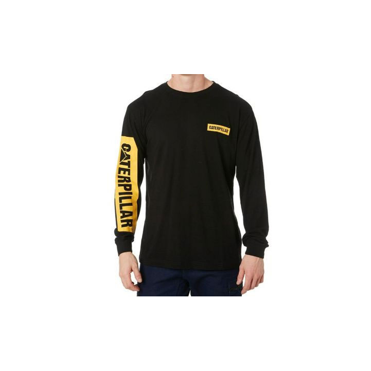 Férfi Caterpillar Icon Block Long Sleeve Póló Fekete Sárga Budapest | 2175-OMPWD