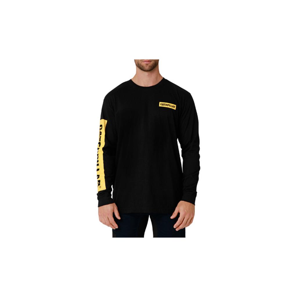 Férfi Caterpillar Icon Block Long Sleeve T-Shirts Black/Yellow Budapest | 7524-FAYCR