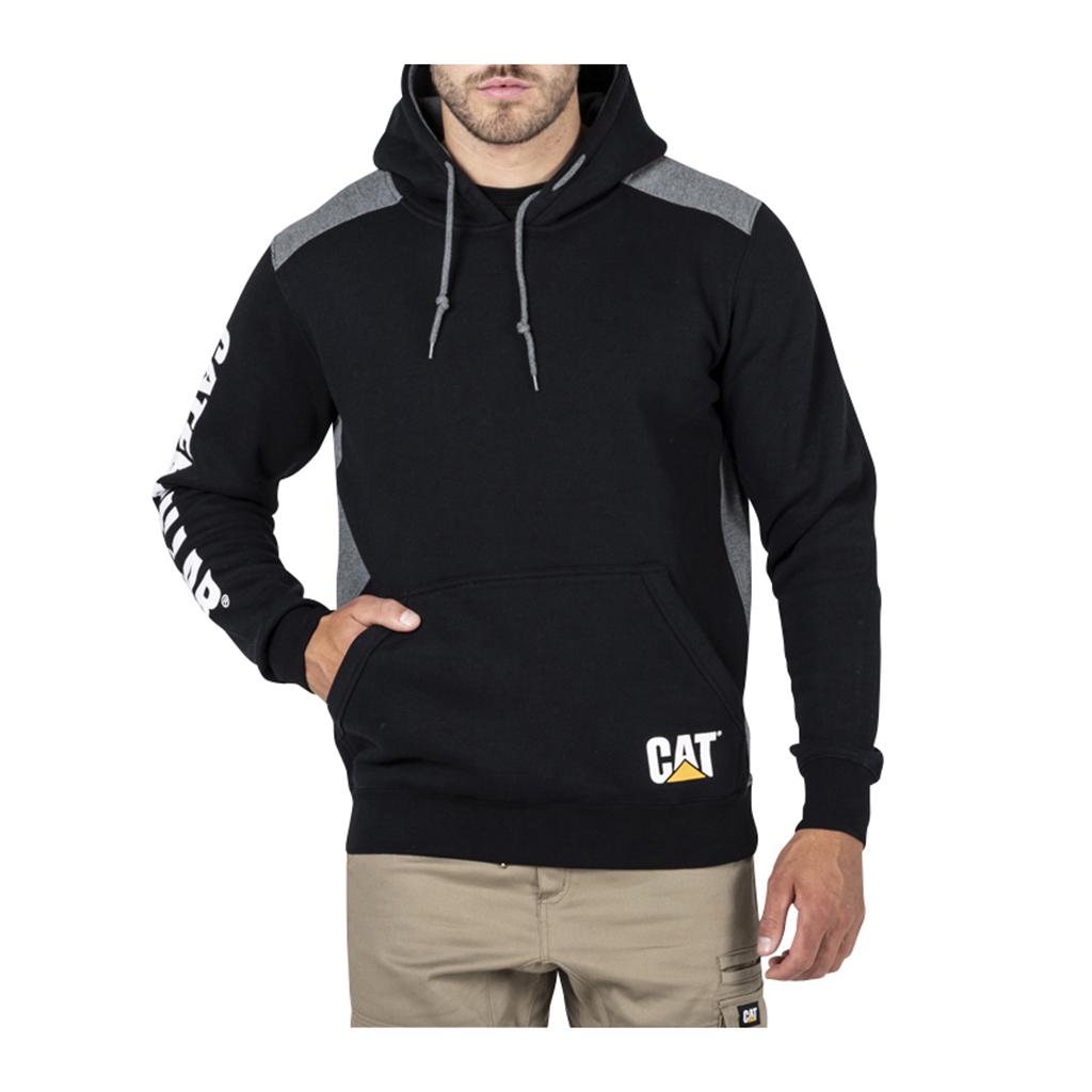 Férfi Caterpillar Logo Panel Csuklyás Sweat Pulóverek Fekete Budapest | 1057-FOKSW