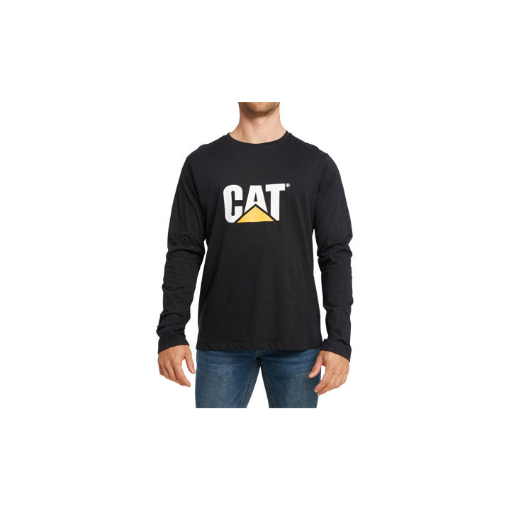 Férfi Caterpillar Original Fit Long Sleeve Logo Póló Pitch Black-Trademark Budapest | 3845-WVOJC