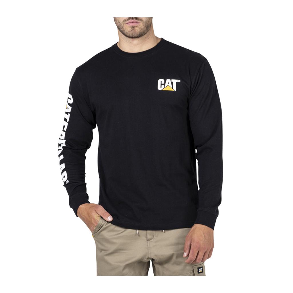 Férfi Caterpillar Trademark Banner L/S T-Shirts Fekete Budapest | 8259-FEVYG