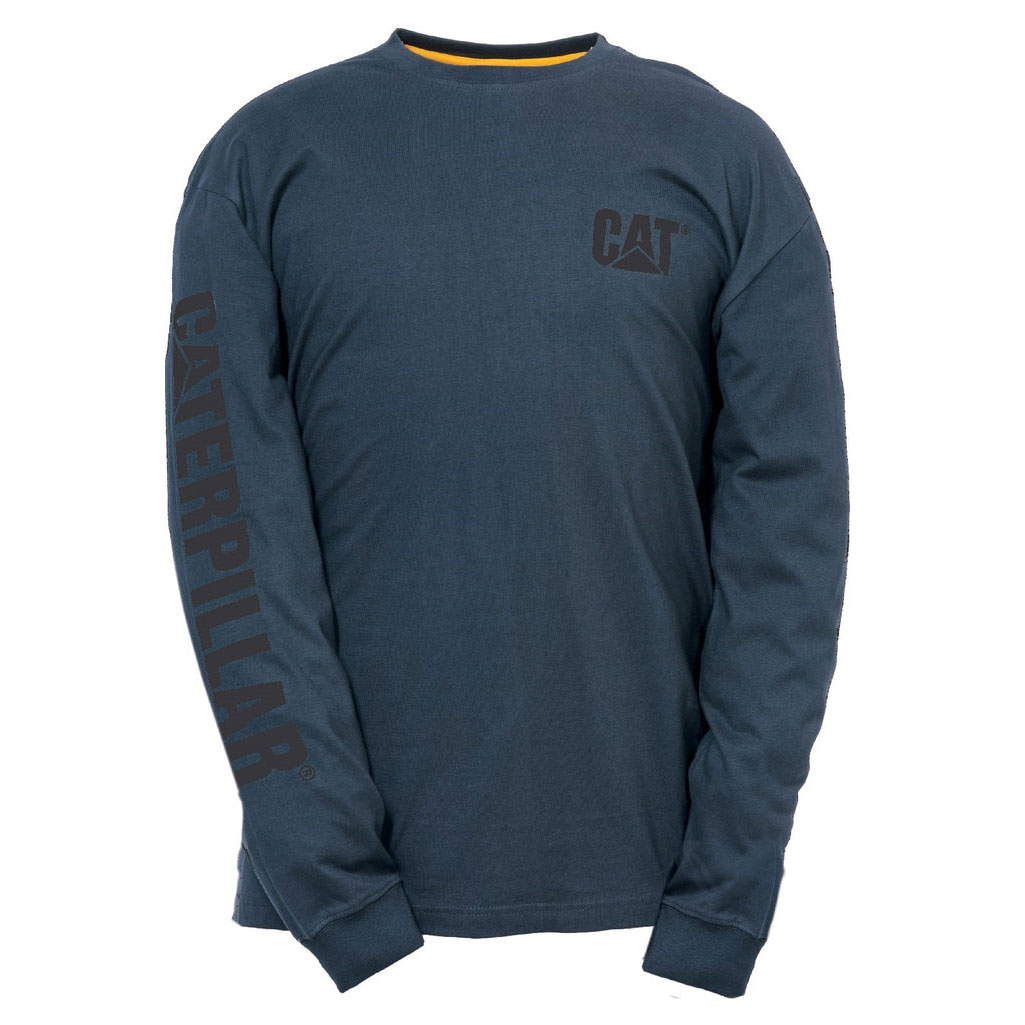 Férfi Caterpillar Trademark Banner Long Sleeve Póló Sötétfekete Budapest | 8150-TAWHG